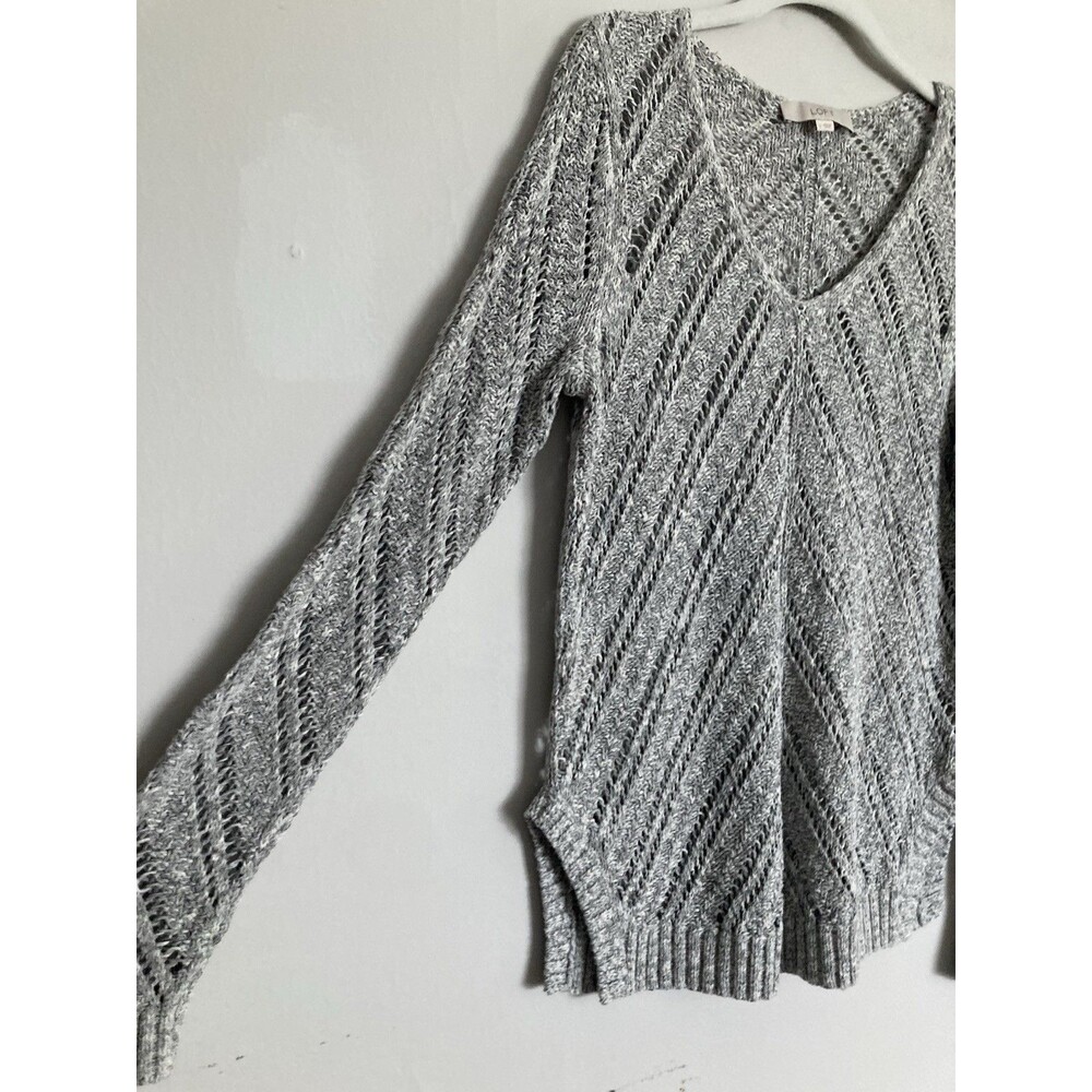 LOFT Ann Taylor Bundle of Tops LARGE Velour Cowl Neck & Open Knit Sweater Gray - Picture 11 of 16